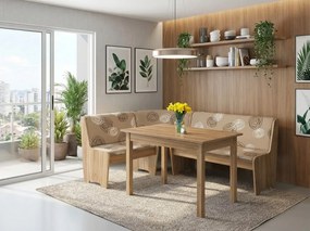 Nabytekmorava Rohová lavica so stolom farba lamina: biela 113, čalúnenie vo farbe: Mega 13 V3 šedá