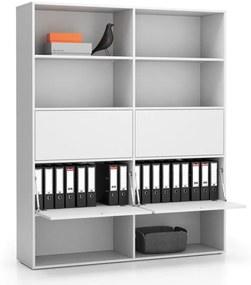 Široký kancelársky policový regál LAYERS, 4 boxy, 1582 x 400 x 1905, biela