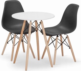 Jedálenský set: Jedálenský stôl TODI 60 cm biela/prírodné nohy + 2 ks stoličky OSAKA čierna/prírodné nohy