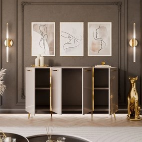 KOMODA SANTINO 4D NA NOŽIČKÁCH KAŠMÍR LESK / ZLATÁ 158 cm