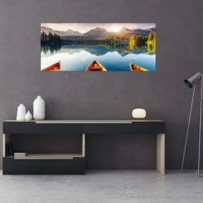 Obraz - Jazero s loďkami (120x50 cm)