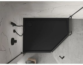 Mexen Flow+, päťuholníková sprchová vanička, ľavá, 100 x 90 cm, čierna matná, 46P709010LH