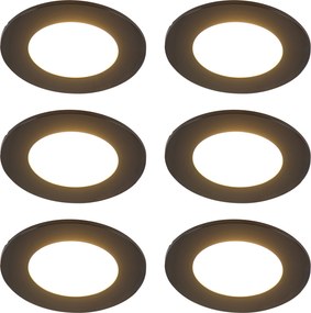 Sada 6 moderných zapustených bodových svetiel čierna vrátane LED 3-krokového stmievania IP65 - Blanca