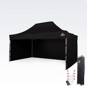 BRIMO Nožnicový párty stan PREMIUM ALU 3x4,5 m s 3 stenami čierny