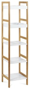 Regál DR-013-5, 5 políc, masív bambus, prírodný odtieň, MDF, biely matný lak