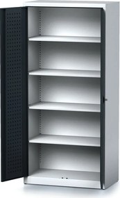 Policová dielenská skriňa 2-dverová MECHANIC, 4 police, 920 x 500 x 1950 mm, grafitové dvere