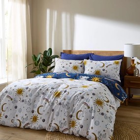 Biele/modré bavlnené obliečky na jednolôžko 135x200 cm Disco Space – Their Nibs