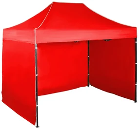 Rýchlorozkladací nožnicový stan 2x3m - oceľový, Červená, 3 bočné plachty