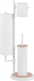 Erga Sisu, držiak na toaletný papier so zásobníkom a WC kefou 3v1, biela-hnedá, ERG-YKA-P.SISU-WHT-B