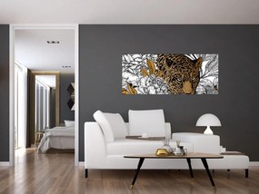 Obraz - Leopard medzi kvetmi (120x50 cm)