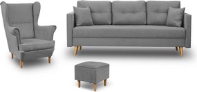 Škandinávsky Set Pohovka Lahti Kreslo Denver Podnožka Denver Šedá