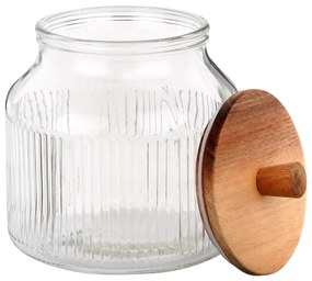 VILDE Sklenená dóza, vrúbkované sklo s akáciovým vekom, 2,2l EXCELLENT
