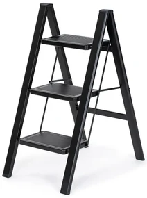 4Home Skladacie oceľové schodíky Steel, 3 stupne, čierna