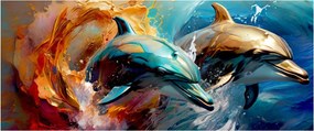 Obraz - Maľba delfínov (120x50 cm)