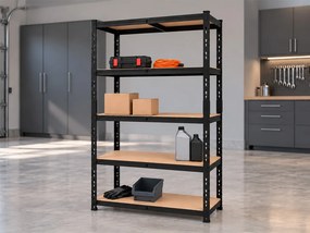 Regál 180x120x40 cm lakovaný 5-policový, nosnosť 1000 kg - čierny