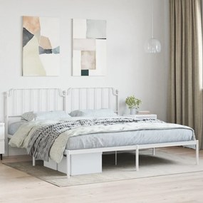 Kovový rám postele s čelom biely 200x200 cm 373943