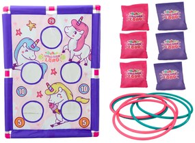LEAN TOYS Arkádová hra -  Hoď vrecko, obruč Jednorožec
