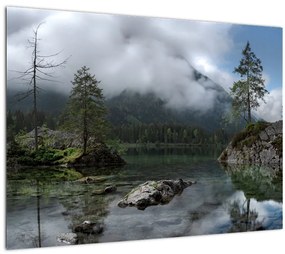 Sklenený obraz stromov v jazere (70x50 cm)