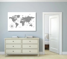 Obraz na korku jednoduchá mapa sveta v šedom prevedení