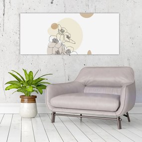 Obraz - Béžové kvety s motýľom N⁰4 (120x50 cm)