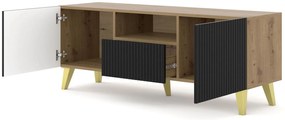 TV skrinka/stolík PB 150 2D1S Rowanna (dub artisan + čierna + zlatá). Akcia -20%. Vlastná spoľahlivá doprava až k Vám domov. 1125096