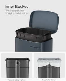 Kuchynský odpadkový kôš, pedálový, 30L, dymovo šedý