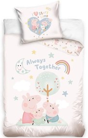 Obliečky do detskej postieľky Prasiatko Peppa - motív Navždy spolu - 100% bavlna - 40×60 cm + 100×135 cm