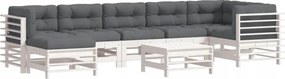 vidaXL 8-dielna sedacia súprava do záhrady, vankúše, biela, drevo