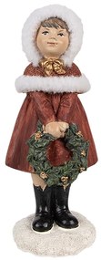 Červená vianočná dekorácia socha dievča s venčekom - 6*6*13 cm