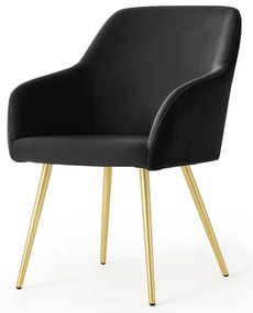 Sada dvoch jedálenských stoličiek ESTELLE zamatové, čierne / zlaté nohy (2 ks)