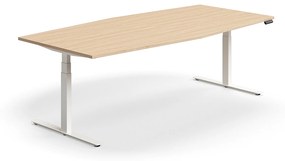Výškovo nastaviteľný rokovací stôl QBUS, ovál, 2400x1200 mm, biely rám, dub