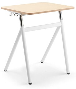 Výškovo nastaviteľný školský stôl ASCEND, laminát - breza, biela