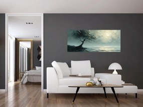 Obraz - Olejomaľba stromu s oceánom (120x50 cm)