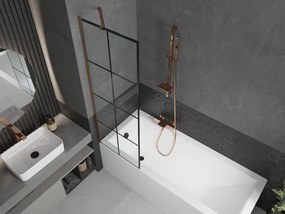 Mexen Next, vaňová zástena 1-krídlová 60 x 150 cm, fixné krídlo, 6 mm číre sklo s čiernym vzorom, ružové zlato profil, 895-060-000-00-77-60
