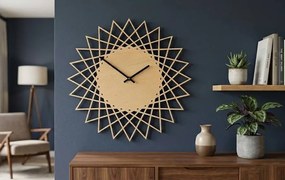 AMADEA Drevené hodiny nástenné v tvare slnka, masívne drevo, priemer 30 cm