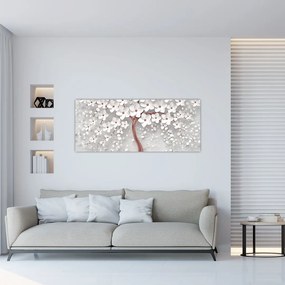 Obraz - Obraz bieleho stromu s kvetinami, rosegold (120x50 cm)