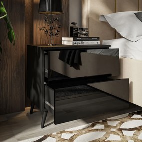 NOČNÝ STOLÍK SANTINO ČIERNÝ LESK + ČIERNÉ NOŽIČKY + LED