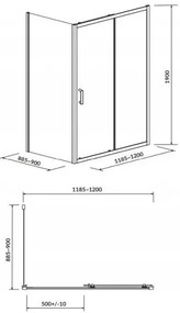 Cersanit Arteco, sprchový kút s posuvnými dverami 120 (dvere) x 90 (stena) x 190 cm, 5mm číre sklo, chrómový profil, S157-012