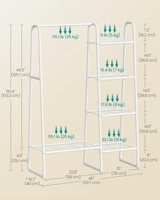 SONGMICS Stojan na oblečenie s tyčou a 5 policami na uloženie 40×101×153 cm, biely