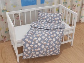 Biante Detské bavlnené posteľné obliečky do postieľky Sandra SA-234 Kvety bavlníka na modrosivom Do postieľky 90x130 a 40x60 cm