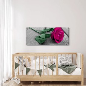 Obraz - Ružová ruža so zelenou stonkou (120x50 cm)