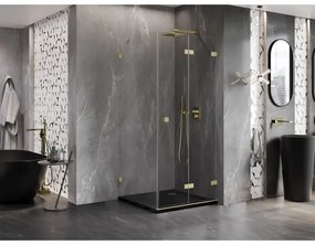 Mexen Lunar-F, 1-krídlový sprchový kút so skladacími dverami, pravý, 80 x 80 cm, 8mm číre sklo, zlatý matný profil, 836-080-080-55-00-P