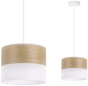 Závesné svietidlo Wood, 1x dýha zlatý dub/biele PVC tienidlo, (fi 20cm)