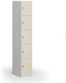 Šatníková skrinka s úložnými boxmi, 5 boxov, 1850 x 300 x 500 mm, otočný zámok, laminované dvere, breza