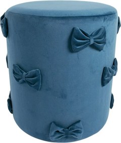 Modrý zamatový taburet s mašľami Pouf Bow blue – 37*37*42 cm