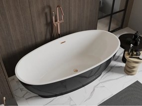 Mexen Bilbao, voľne stojaca vaňa 180 x 90 cm, biela-čierna, medený prepad, 51311809075-65