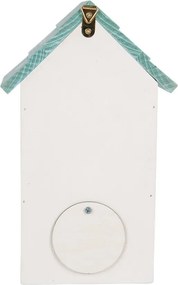 Bielo-modrá drevená vtáčia búdka s kvetmi Birdhouse - 15*10*22 cm