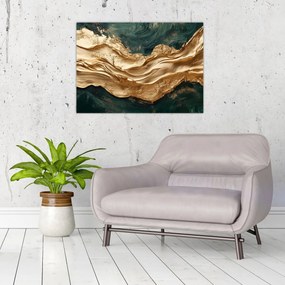 Obraz - Zelená abstrakcia so zlatom II. (70x50 cm)