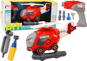 LEAN Toys Kreslený vrtuľník na zostavenie – DIY, červený
