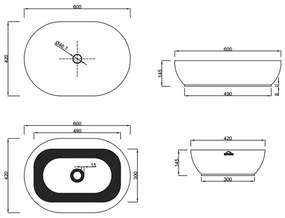 Invena Teja, umývadlo na dosku 600x420x145 mm, čierna matná, INV-CE-09-005-C